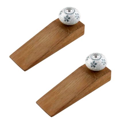2 Pieces Grey Floral Crackle Ceramic Wooden Door Stopper